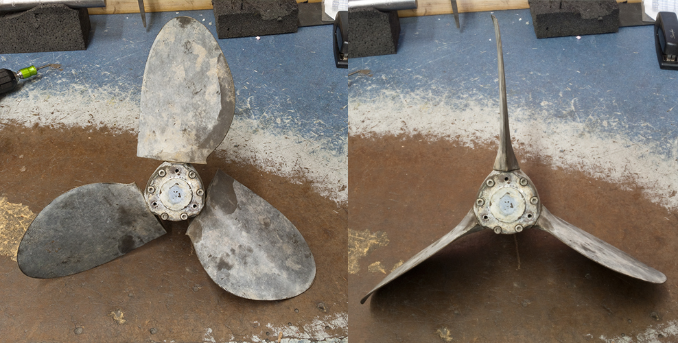 Damaged Max-Prop prior to being reconditioned